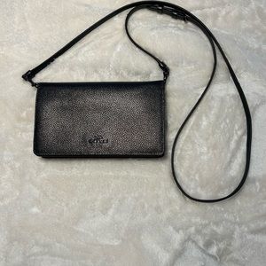 COACH GunMetal Metallic Leather Crossbody Bag adjustable/removable strap Worn 2